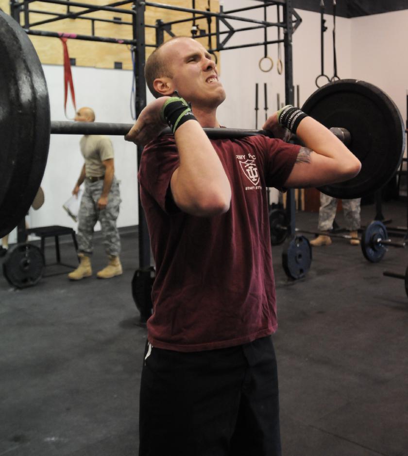 Overhead pressing at a CrossFit competition